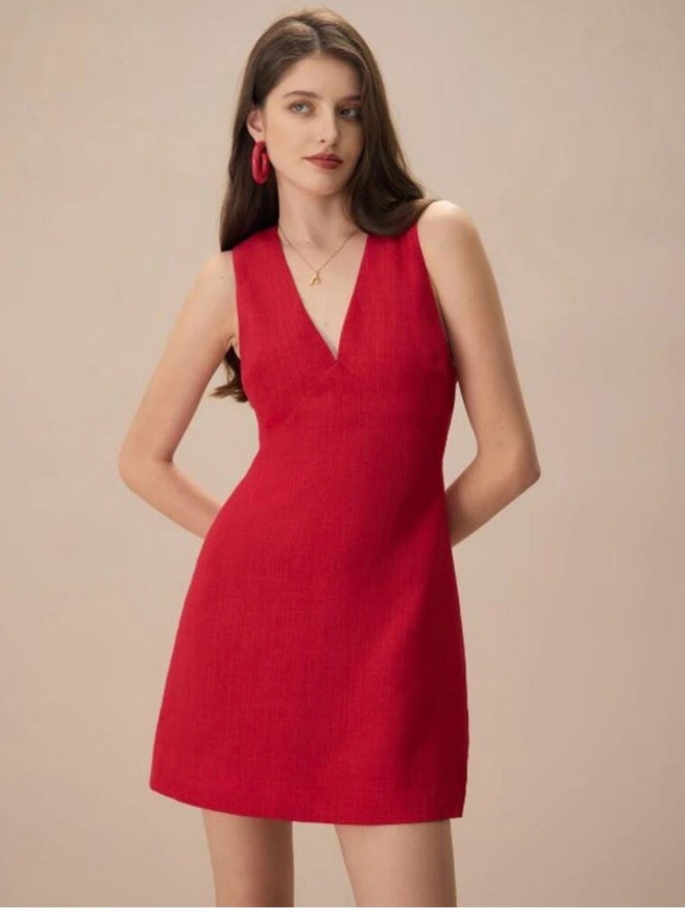 RIHOAS Red V-Neck Mini Dress